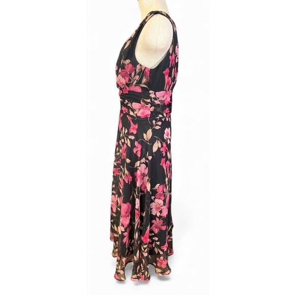 Vtg Retro Style Sleeveless A Line Dress Size 10 Black Dark Floral Sweet Feminine - Picture 2 of 10